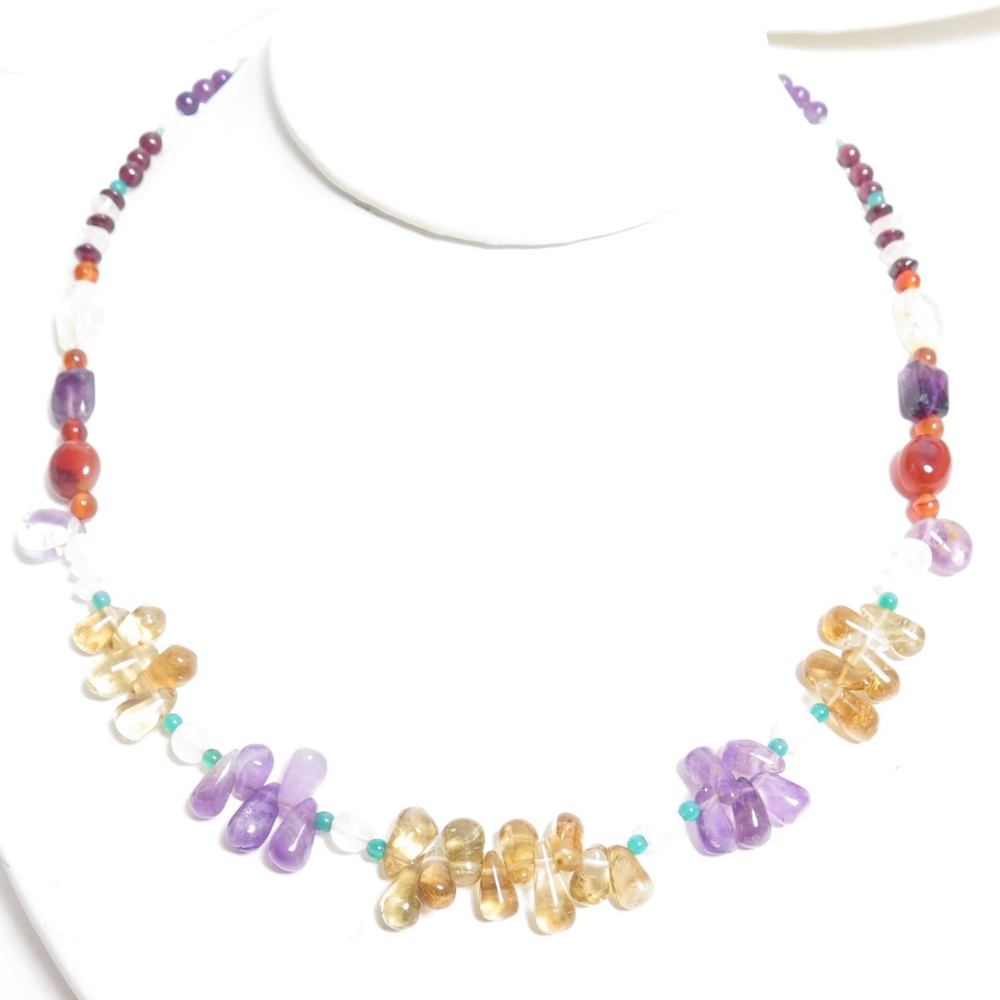 Handcrafted Multi-Colored Gemstone Bead Necklace - image 2